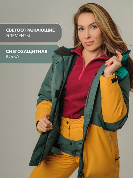  куртка утепленная женская "анжа" (бирюзовый/морская волна/горчица) 