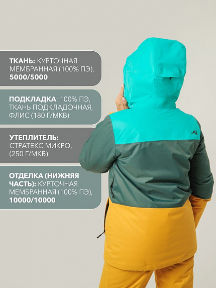  куртка утепленная женская "анжа" (бирюзовый/морская волна/горчица) 