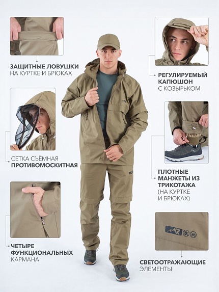  костюм противоэнцефалитный с пропиткой "кедровый" на молнии (хаки) 
